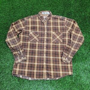 Vintage 90s Ozark-Trail Plaid Western Shirt M/L 22x28 Brown Rugged Cowboy